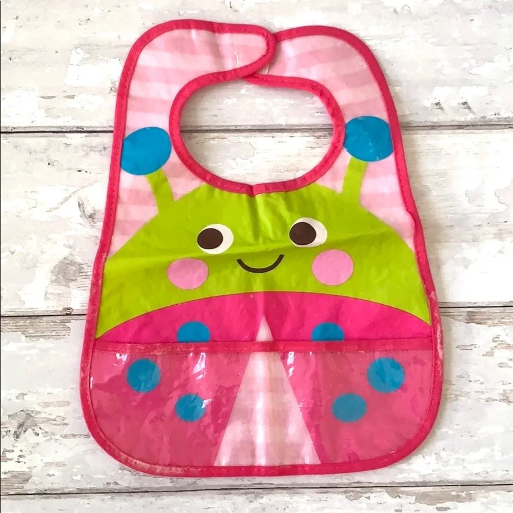 Kids Pocket Bib Plastic Neat Solutions Ladybug Print Baby Toddler Girl